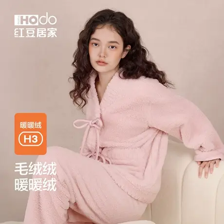 红豆暖暖绒珊瑚绒睡衣女抗静电加厚甜美法兰绒外穿家居服套装冬款图片