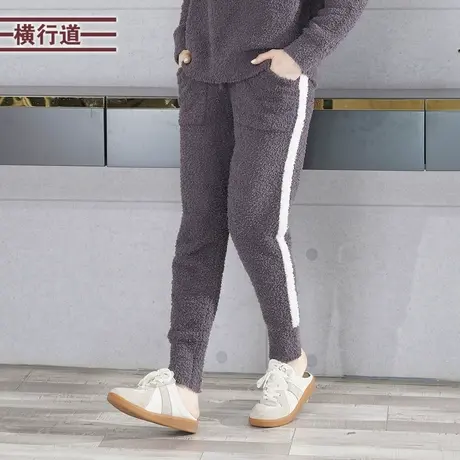 2024半边绒家居服女装春季撞色家居绒宽松长裤加绒加厚睡衣休闲裤商品大图