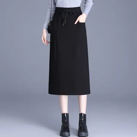 黑色松紧腰休闲裙女半身裙秋季2023新款显瘦包臀半身裙中长直筒裙图片