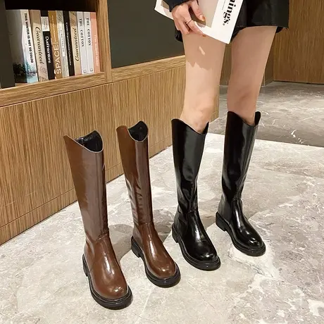 长靴女不过膝2024年秋冬新款切尔西马丁靴时尚显瘦粗跟高筒骑士靴商品大图