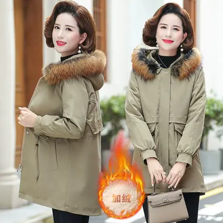 中老年棉服女冬装洋气中长款外套2021新款中年妈妈秋冬派克服棉衣商品大图