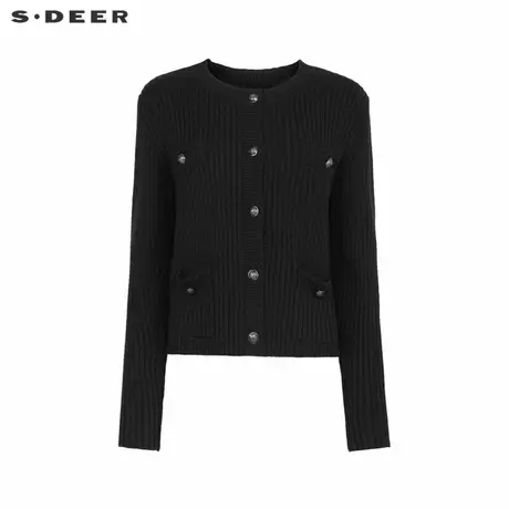sdeer圣迪奥女装小香风慵懒圆领开衫针织衫S23483522商品大图