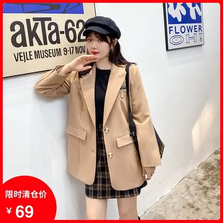【清仓】季新款翻领休闲简约气质胖妹妹西装外套女显瘦大码小西服商品大图