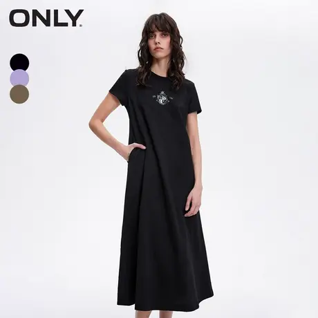 ONLY奥莱春季新款气质圆领字母印花A字中长款连衣裙女图片