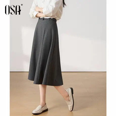 【赫本伞裙】OSA欧莎法式拼接灰色半身裙女2025秋新款a字中长款裙图片