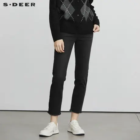 sdeer圣迪奥女装个性撞色基本款毛边牛仔裤S22480802图片