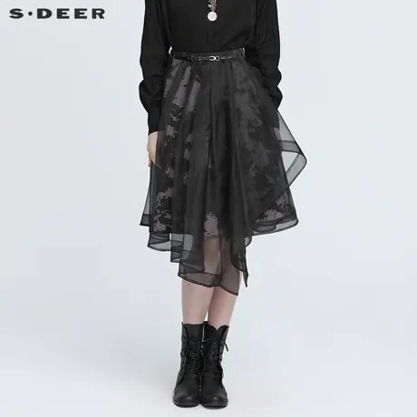 sdeer圣迪奥22春新款撞色印花网纱不规则A字半身裙长裙S22161108图片