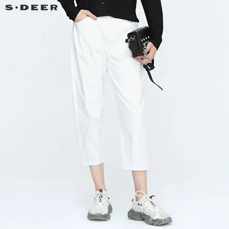 sdeer圣迪奥春装时尚撞色字母白色休闲裤子九分裤女S21180803商品大图