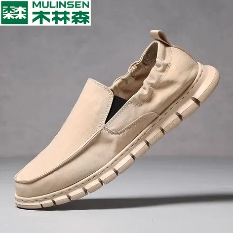 木林森帆布鞋男春秋2024新款老北京布鞋懒人一脚蹬豆豆休闲板鞋潮图片