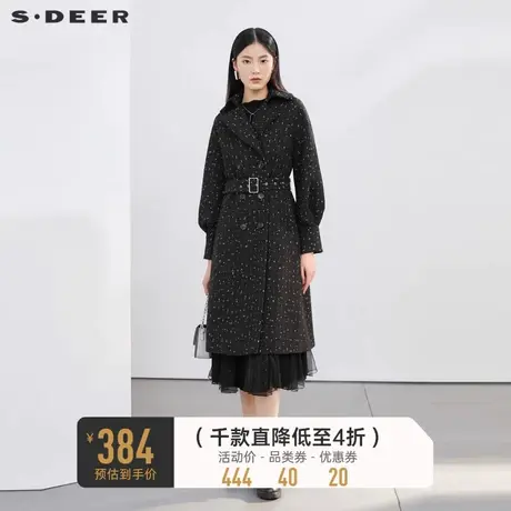 sdeer圣迪奥冬装女装外套复古格纹西装领收腰毛呢大衣S22482507图片