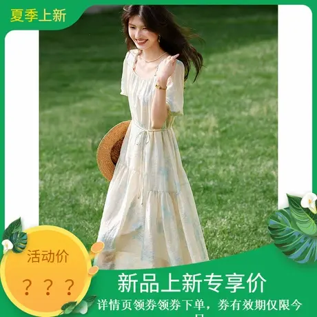 时尚气质连衣裙2025年夏季新款女印花温柔淑女知性收腰显瘦长裙图片