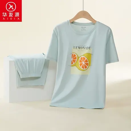 华友源春夏季短袖印花睡衣女棉质速干柔软大码中老年可外穿家居服图片