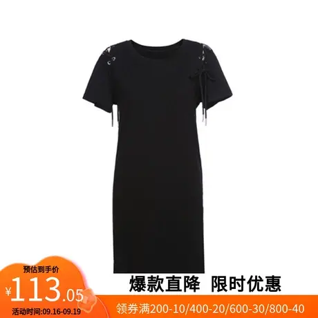 【艾格】时尚休闲黑色连衣裙女装夏季新款中长款百搭修身显瘦裙子图片