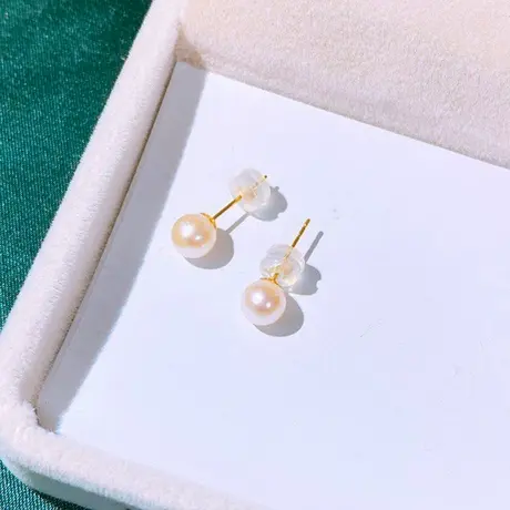 帝普珠宝旗舰店18k玫瑰金几何彩金真珍珠耳饰 耳钉14k耳环轻奢女图片