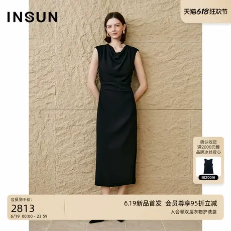 INSUN恩裳2025秋季荡领打褶轻礼服醋酸连衣裙图片