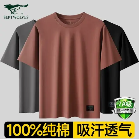 七匹狼男士纯棉短袖t恤宽松运动夏季圆领大码高级感新款上衣背心图片