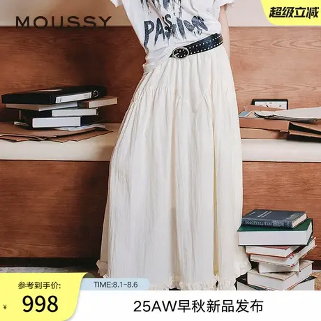 MOUSSY 2025早秋新品优雅荷叶边下摆宽松半身长裙028IAA31-0041图片