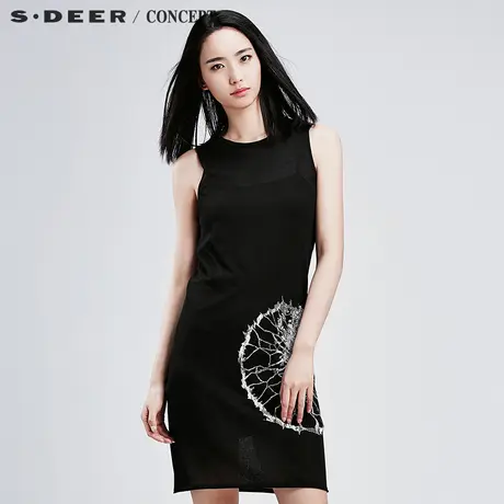 sdeer圣迪奥女清透酷感漆印针织裙子女夏连衣裙S16281201图片