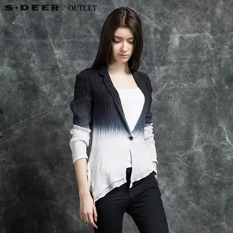 sdeer圣迪奥女装秋装文艺渐变棉麻休闲西服小西装外套S16182270图片