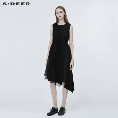 sdeer圣迪奥女装网纱肌理系带无袖连衣裙S20281284图片