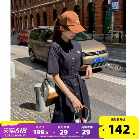 唐狮翻领短袖连衣裙女2024新款夏季衬衫裙收腰显瘦休闲裙子女装t1图片