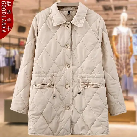 中年妈妈冬季棉服女200斤加肥加大码宽松洋气中长款翻领棉衣外套商品大图