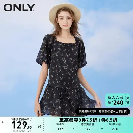 ONLY奥莱夏季小苹果黑色底色印花短款连衣裙女图片