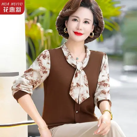 中年妈妈秋季碎花衬衫上衣洋气小衫中老年女装春秋装新款时尚衣服商品大图
