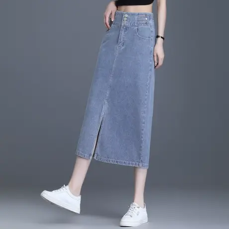 时尚开叉牛仔裙一步裙女夏季2023新款高腰显瘦包臀半身裙中长筒裙图片