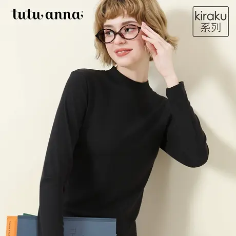 tutuanna秋冬内衣 kiraku兰精莫代尔罗纹半高领套头长袖打底衫女图片