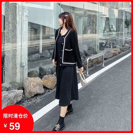 【清仓】季新款气质减龄宽松休闲显瘦大码胖MM针织外套女黑色开衫商品大图