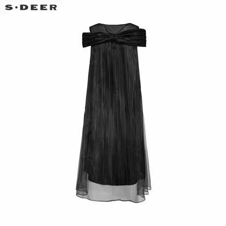 S·DEER圣迪奥女装圆领露肩交叉肌理欧根纱连衣裙S222Z122R图片