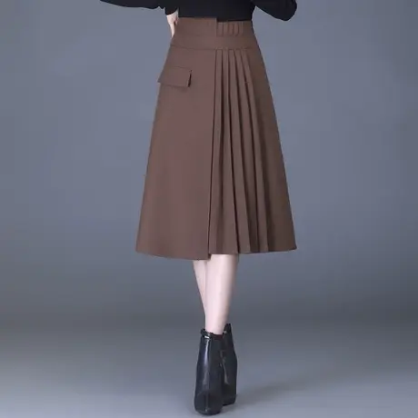 不规则百褶裙女高腰A字裙秋季2023新款时尚半身裙韩版显瘦中长裙图片