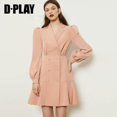 DPLAY德帕拉2022秋季新款灰橘粉温柔气质收腰通勤长袖连衣裙图片