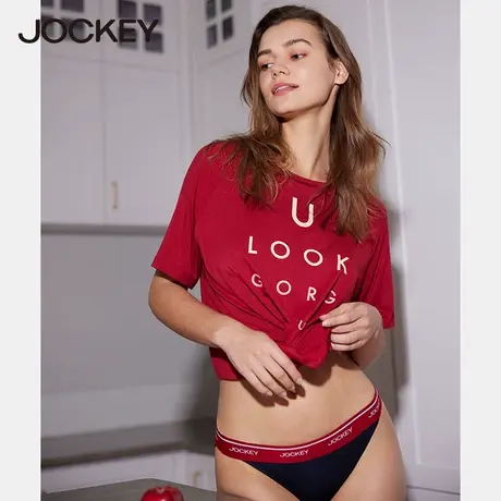 Jockey睡衣女士莫代尔短袖T恤简约薄款夏天可外穿出门家居服上衣图片