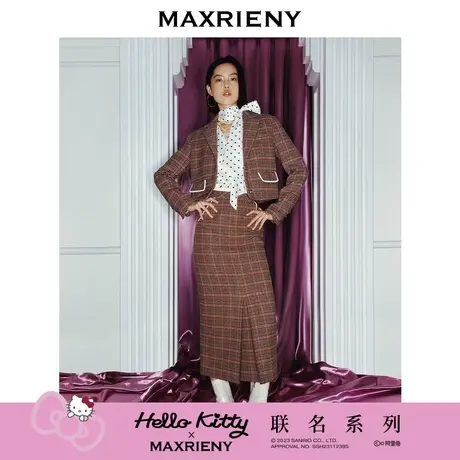 【商场同款】MAXRIENY彩格纹羊毛半裙2023冬季新款图片