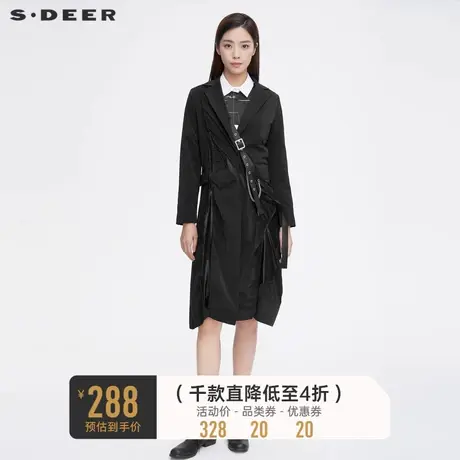 sdeer圣迪奥女装休闲西装领织带拼接不规则长款风衣S21381816图片