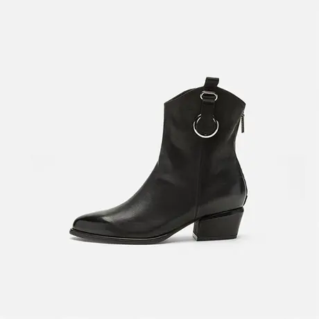奥莱专供Nine West/玖熙2025年冬季绒里短靴女尖头银扣粗跟时装靴图片