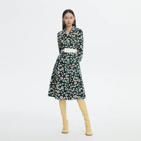 LANCY/悦朗姿春季新款女装设计感中长款衬衫领连衣裙商场同款图片