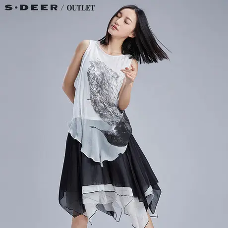 sdeer圣迪奥自然印画雪纺斜搭轻薄背心S15280623图片