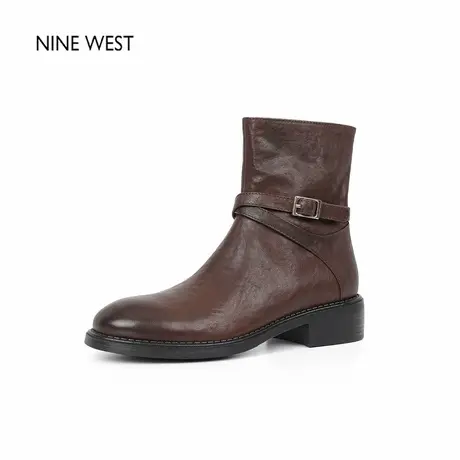 奥莱专供Nine West/玖熙复古圆头烟筒靴厚底马丁靴粗跟短靴女靴商品大图