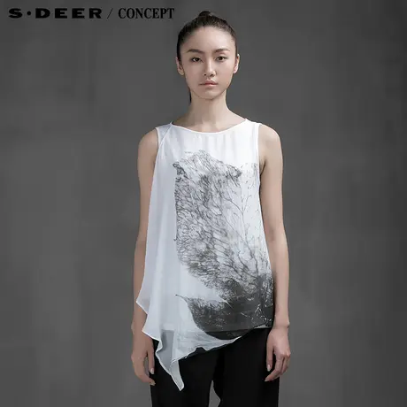 【活动】sdeer圣迪奥自然印画雪纺斜搭轻薄雪纺衫S15280623商品大图