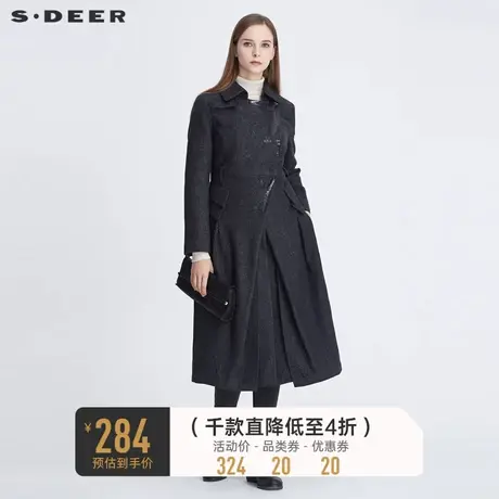 sdeer圣迪奥冬季女装休闲翻领印花收腰不规则毛呢大衣S20481805图片