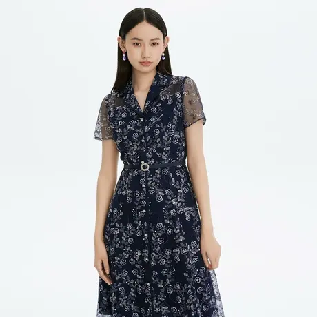 LANCY/悦朗姿休闲通勤碎花衬衫连衣裙子新款女夏季商场同款图片