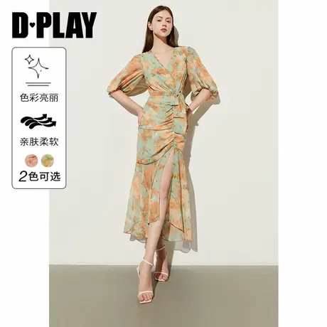 DPLAY夏季法式度假绿色连衣裙女海边沙滩裙鱼尾裙雪纺长裙图片