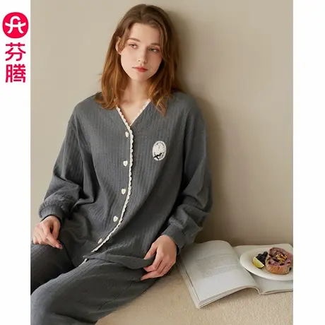 芬腾服饰睡衣女2025春秋新款纯棉长袖套装女款抗静电可外穿家居服图片