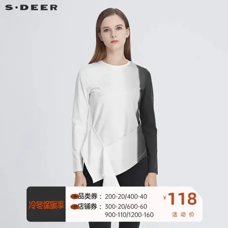 sdeer圣迪奥女圆领字母渐变不规则拼接T恤别致小上衣insS20480223商品大图