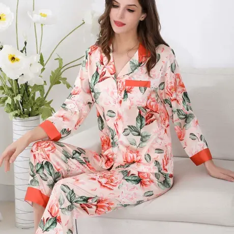 睡衣女春秋款2025新款冰丝长袖长裤仿真丝套装高级感丝绸家居服图片