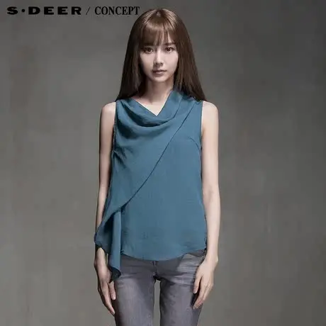 sdeer圣迪奥专柜正品女装新品夏装纯色圆弧不规则雪纺背心5280635商品大图