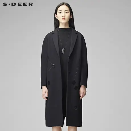sdeer圣迪奥摩登光泽亮片平驳领长款毛呢大衣女S17481899图片